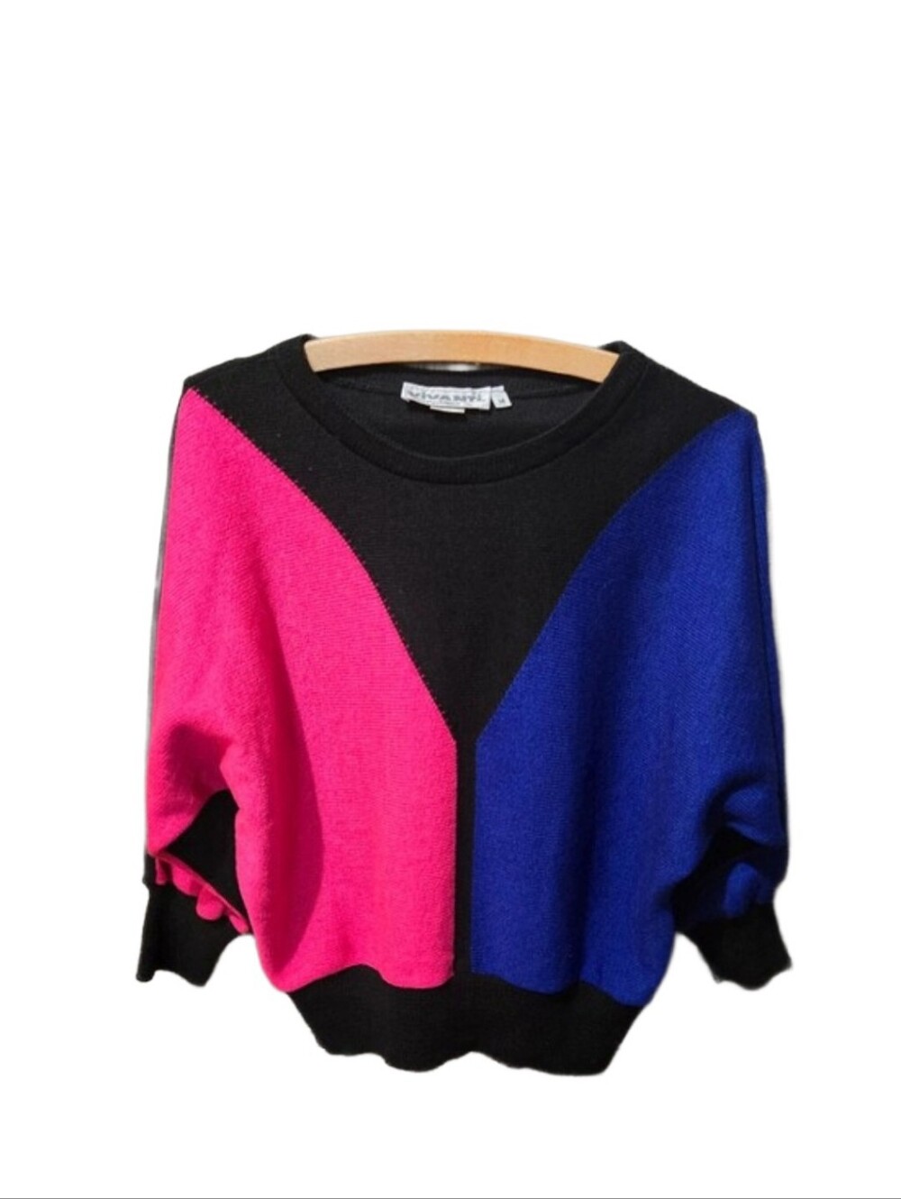 Vintage Vivanti Petites 14 Colorblock Batwing Sweater Pink Blue Black Union Made